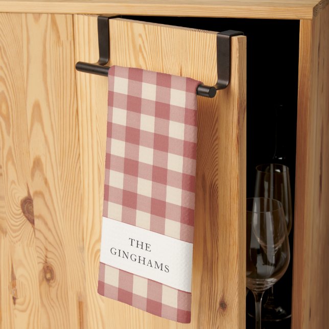 Rustic Red Gingham Modern Christmas Kitchen Towel (Thirds Fold)