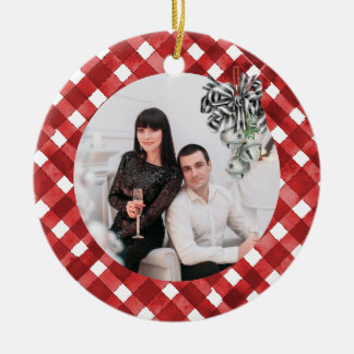 Rustic Red Gingham Noël Ceramic Ornament