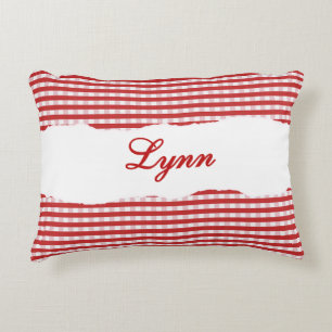 Rustic Red Gingham Personalized Name Accent Pillow