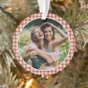 Rustic Red Gingham Photo Modern Christmas Ornament