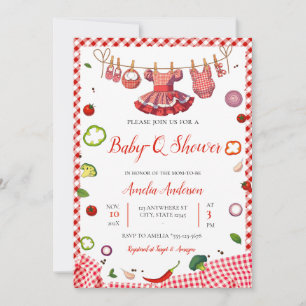Rustic Red Gingham Plaid BBQ Baby Shower Invitation
