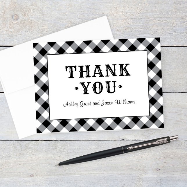 Rustic Red Gingham Plaid Wedding Monogram Thank Yo You Card (Creator Uploaded)