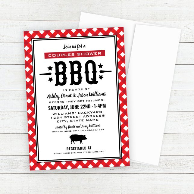 Rustic Red Gingham Wedding Couples Shower BBQ Invitation (Creator Uploaded)