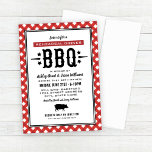 Rustic Red Gingham Wedding Rehearsal Dinner BBQ Invitation<br><div class="desc">Casual summer BBQ / barbecue themed wedding rehearsal dinner invitation features  a pig motif,  stylish black custom text in western and modern fonts,  star accents,  and a red gingham tablecloth plaid border design.</div>