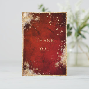 Rustic Red Gold Flat Thank You Card