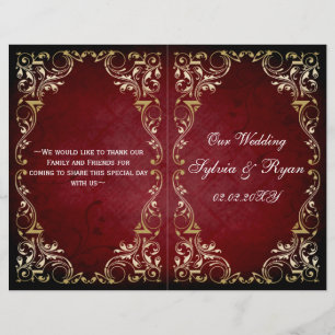 Rustic, red gold regal bookfold Wedding program