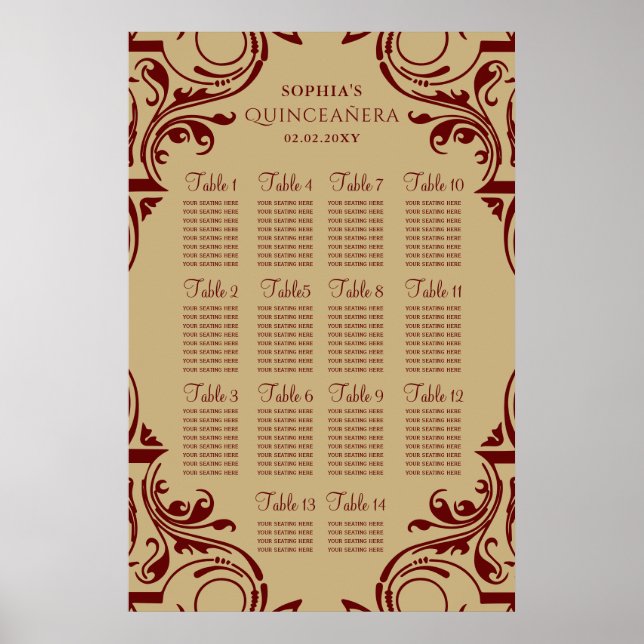 Rustic Red Gold seating plan poster (Front)