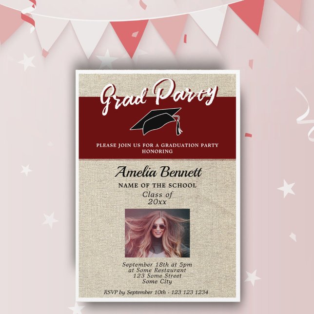 Rustic Red Graduate Cap Graduation Party Photo Invitation (Creator Uploaded)