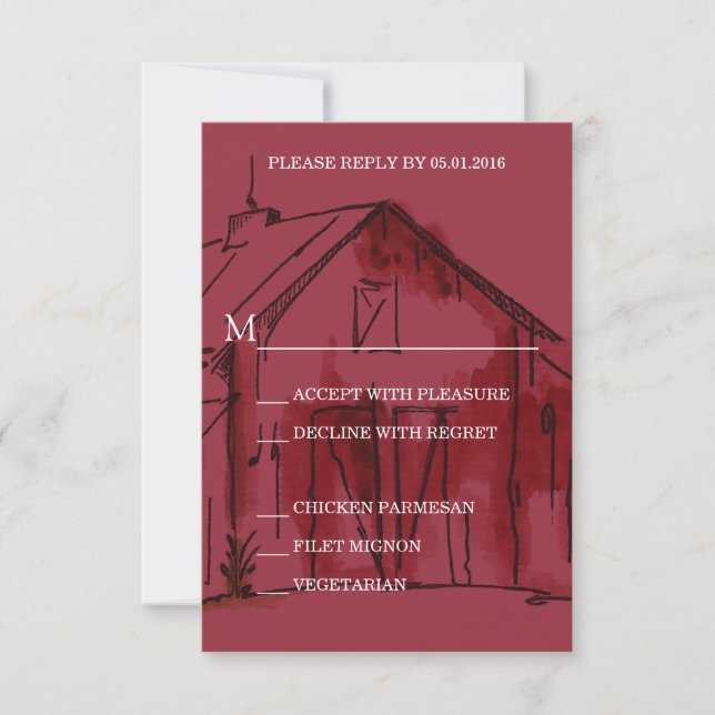 Rustic Red Grange Mariage RSVP Carte de réponse (Devant)