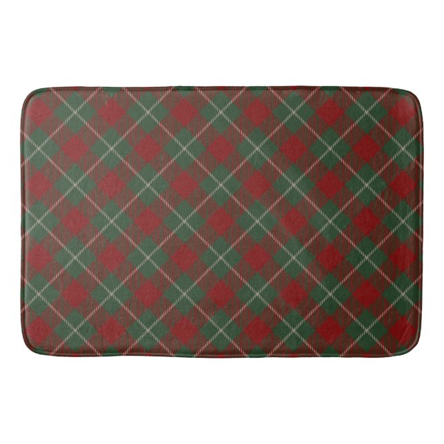 Rustic Red Green and Beige Tartan Plaid Pattern Bath Mat (Front)