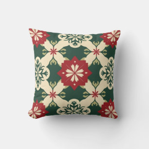 Rustic Red, green and cream Christmas Throw Pillow