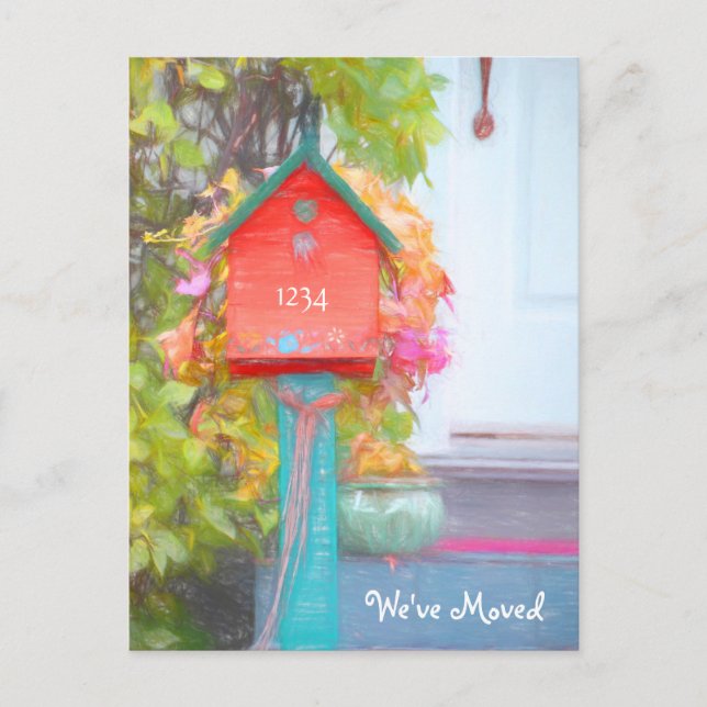 Rustic Red Green Birdhouse New Address Moving Postcard (Front)