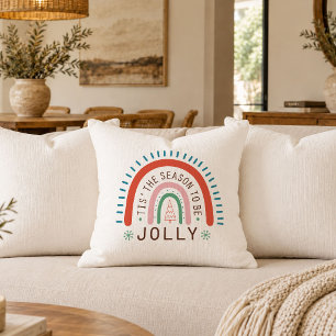 Rustic Red Green Boho Christmas Minimalist Throw P Pillow