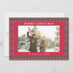 Rustic Red Green Plaid Merry Christmas Photo Holiday Card