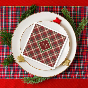 Rustic Red Green Plaid Monogram Christmas Napkin