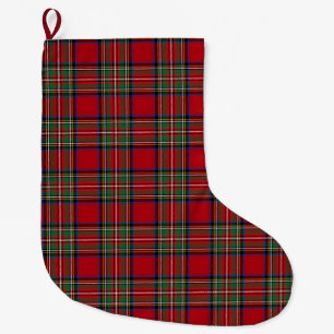 Rustic Red Green Plaid Stewart Tartan Large Christmas Stocking