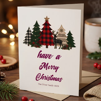 Rustic Red Green Plaid Trees Christmas Letter Card