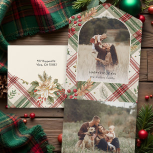 Rustic Red Green Plaid w/Holly Arch 1 Photo All In One Invitation