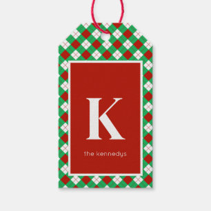 Rustic Red Green & White Plaid Monogram Gift Tags