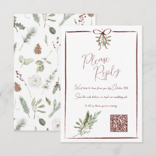 Rustic Red Hand Lettered Winter Wedding QR RSVP