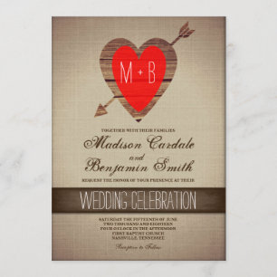 Rustic Red Heart Arrow Country Wedding Invites