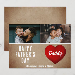 Rustic Red Heart Happy Father's Day Daddy 2 Photo Card