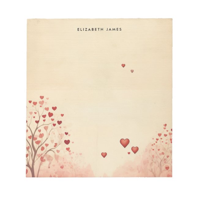 Rustic Red Heart Tree Valentines Day Personized Notepad (Front)