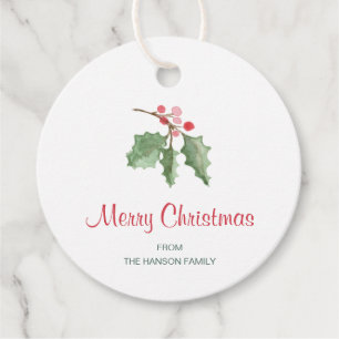 Rustic Red Holly Berries Merry Christmas Favour Tags