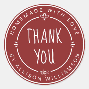 Rustic Red Homemade Thank You Classic Round Sticker