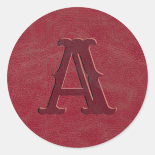 Rustic Red Leather Texture Monogram Initial Classic Round Sticker