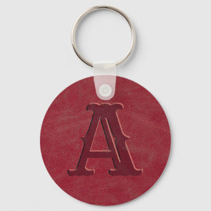 Rustic Red Leather Texture Monogram Initial  Keychain
