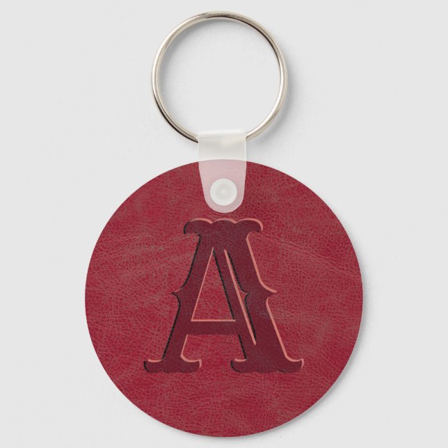 Rustic Red Leather Texture Monogram Initial  Keychain (Front)