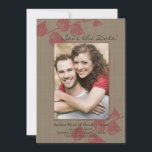 Rustic Red Leaves Photo Wedding Save the Date<br><div class="desc">The text and engagement photo on this rustic natural deep red and taupe branch and leaves photo weddding save the date cards are fully customizable. You can change them both using "personalize it". For more extensive changes to the card, including changing the font, font colour, font size, or text and/or...</div>
