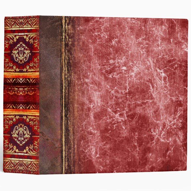 Rustic Red Marble and Faux Gilded Brown Leather Binder (Front/Spine)