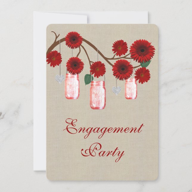 Rustic Red Mason Jars Engagement Party Invite (Front)