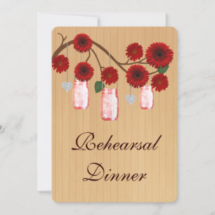 Rustic Red Mason Jars Rehearsal Dinner Invite