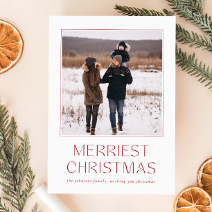 Rustic Red Merriest Carte photo de famille de Noël