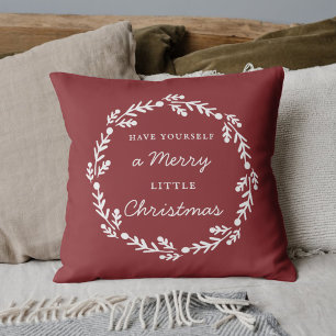 Rustic Red Merry Little Christmas Throw Pillow