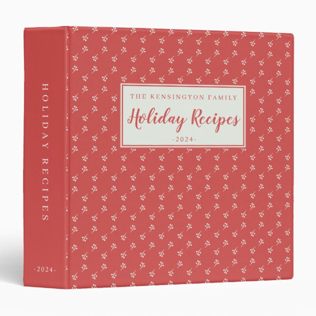 Rustic Red Minimalist Pattern Holiday Recipe Binder (Front/Spine)