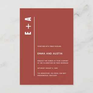Rustic Red Modern Minimal Bold Initials Wedding Invitation