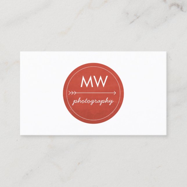 Rustic Red Monogram Circle with Arrow Business Card (Front)