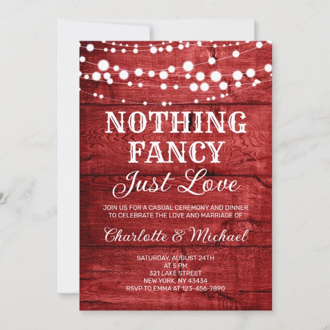  Rustic Red Nothing Fancy Just Love Wedding Invitation (Front)