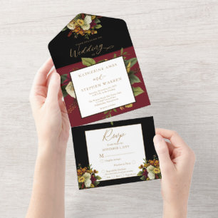 Rustic Red   Orange Floral Bouquet Wedding All In  One Invitation