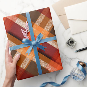 Rustic Red Orange Harvest Earth Plaid Pattern Wrapping Paper