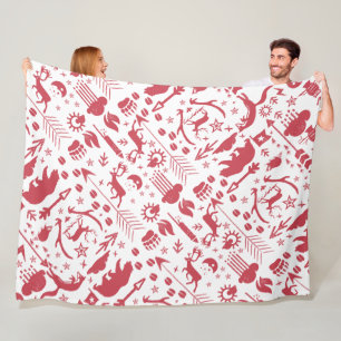 Rustic Red Owl Bear Deer Fox Woodland Pattern Fleece Blanket