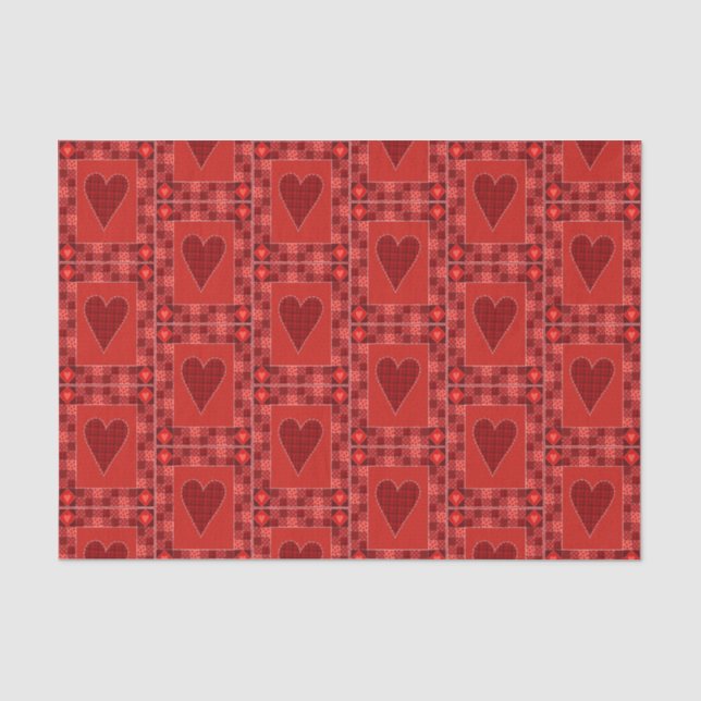 Rustic Red Patchwork Heart Quilt Tissue Paper (Front)