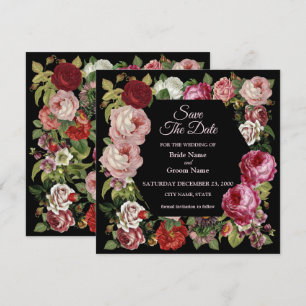 Rustic Red Pink Floral Greenery Black Save The Date