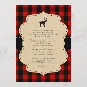 Rustic Red Plaid Buck thank you note with poem Invitation