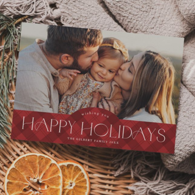Rustic Red Plaid Budget Photo Holiday Card (Rustic red plaid budget photo holiday card.)