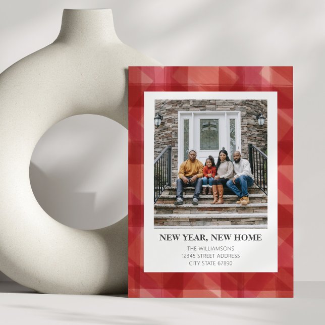 Rustic Red Plaid Christmas Plaid New Address Moved Holiday Card (Creator Uploaded)